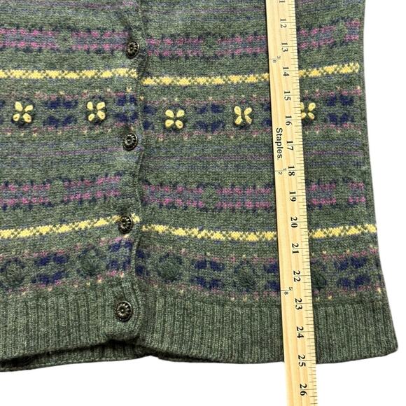 Vintage Northern Reflections Fair Isle Wool Cardigan Sweater Green Size Large - Picture 9 of 11